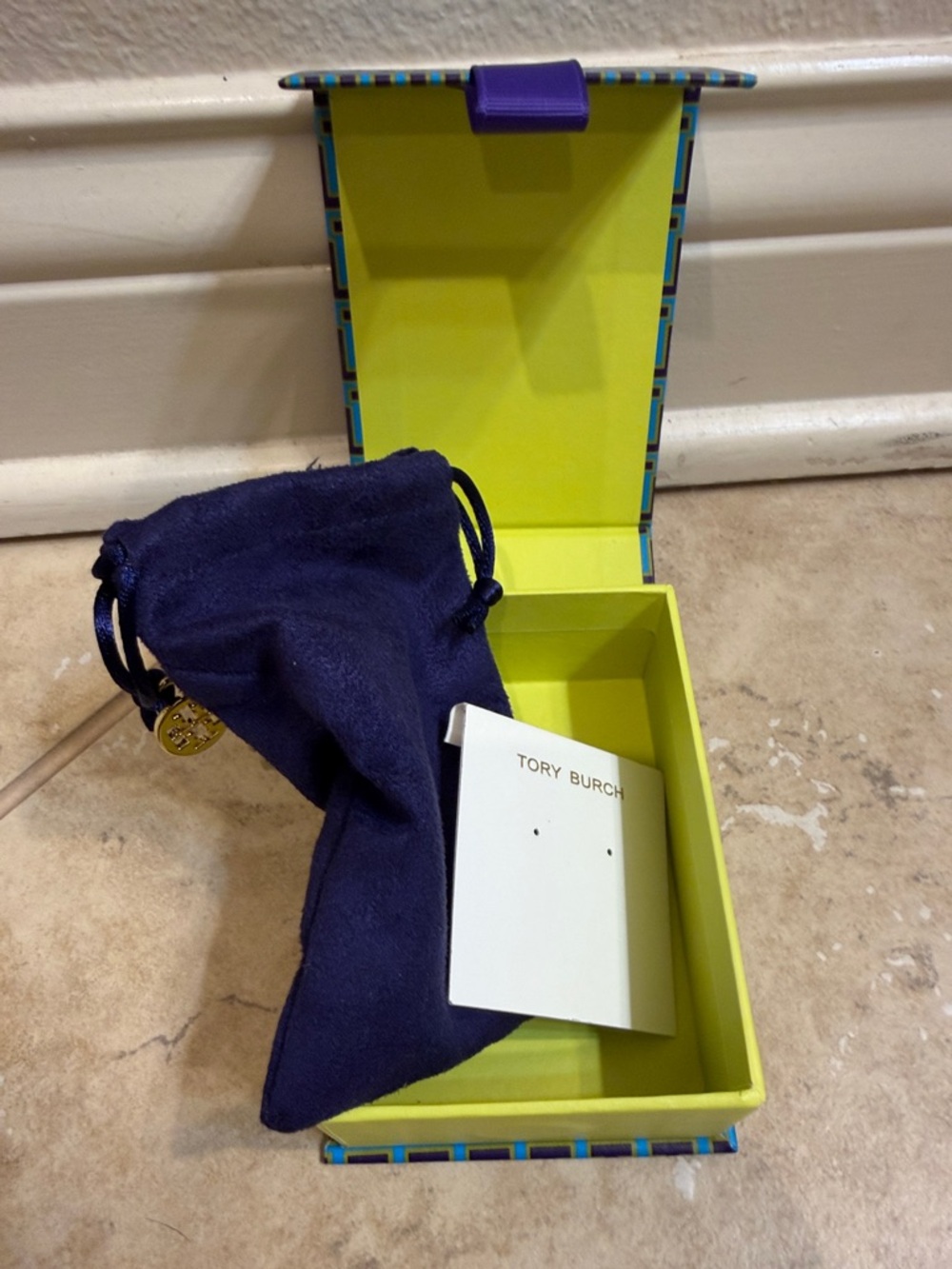 Tory Burch Purple Suede Drawstring Pouch with Gold Charm